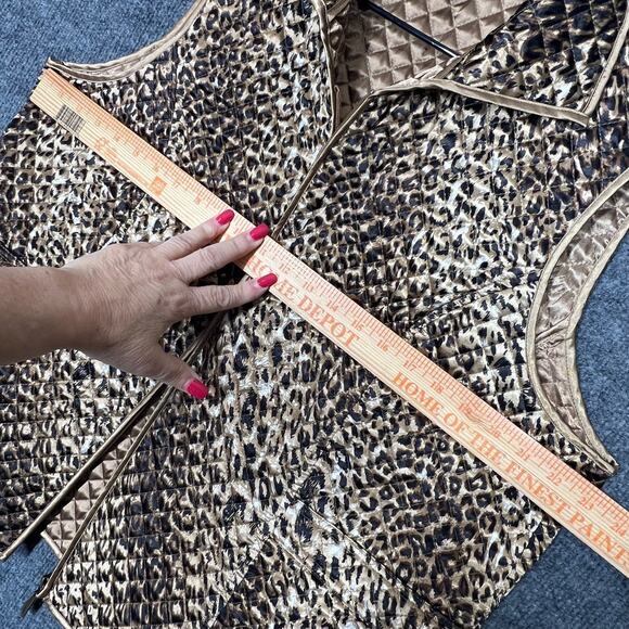 Tanjay Quilted Vest Womens Sz 16 Gold Black Leopard Print Zip Up Y2K Safari Wild - Picture 6 of 8